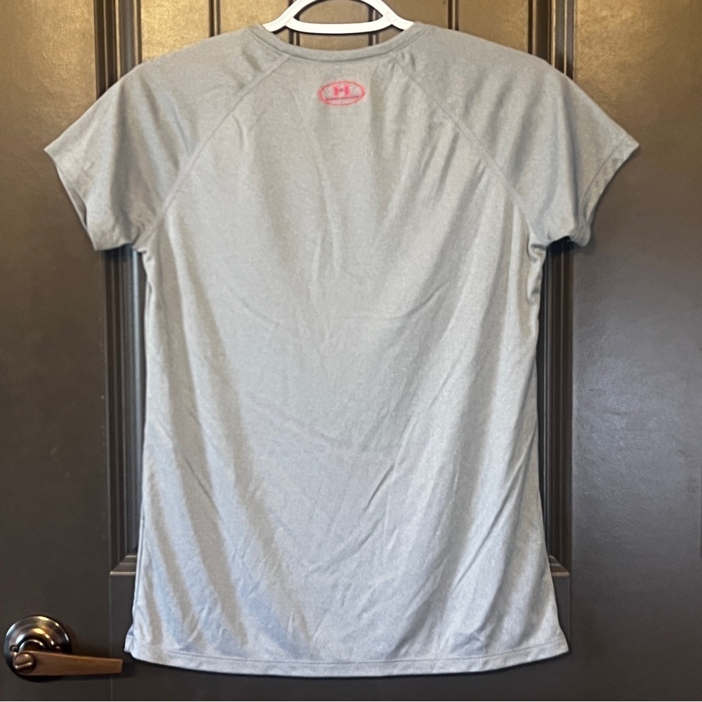 ☀️NWT UNDER ARMOUR Big Girl Big Purple/Pink Logo Gray Tee Shirt, Size X-Large - Picture 2 of 5